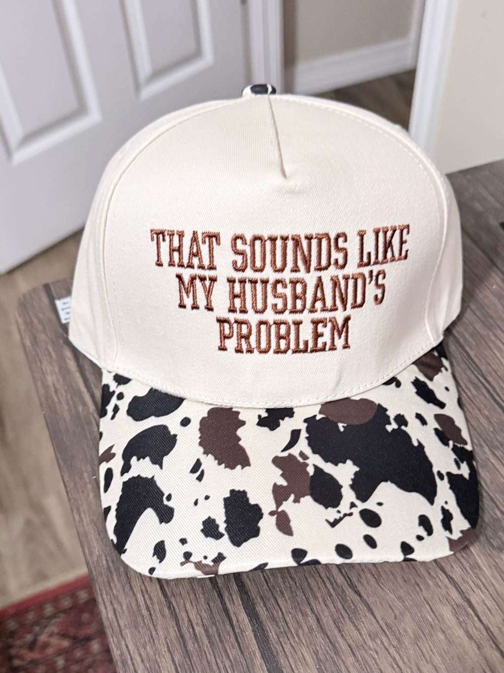 Cream and Brown 'That Sounds Like My Husband's Problem' Embroidered Cap